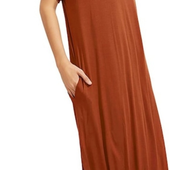 Casual Short Sleeve Orange Pocket Split Slide Dres - Picture 3 of 4